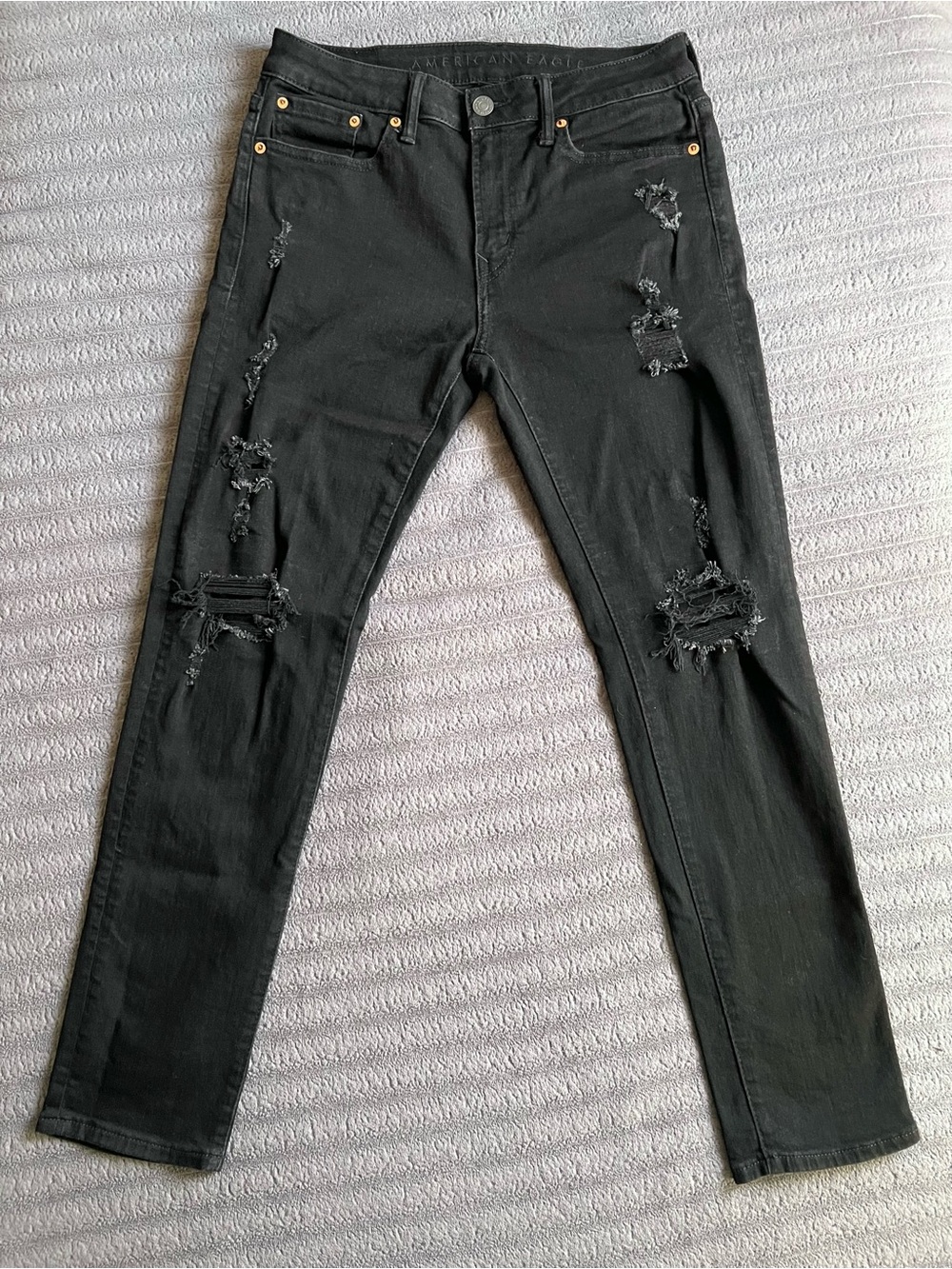American Eagle Airflex Ripped Black Skinny Jeans Mens 30x30 Stretch Denim